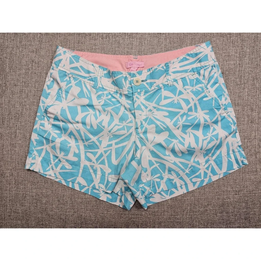 Lilly Pulitzer Shorts Womens 6 Blue Animal Print Chino Summer Casual Beach